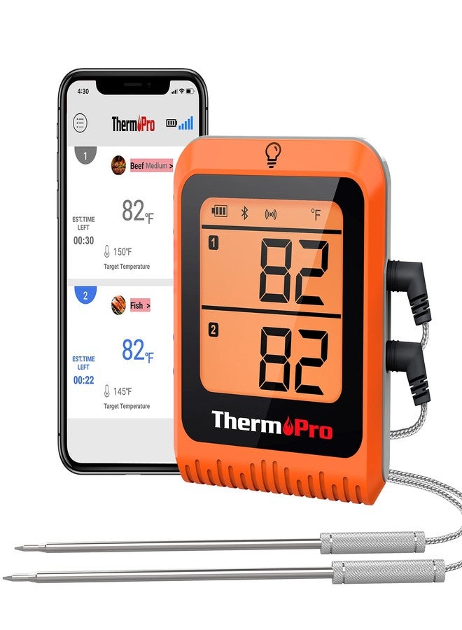 ثيرمو برو مقياس حرارة رقمي لاسلكي للحوم من ThermoPro بمدى 650 قدمًا للشواء والتدخين، مزود بمسبارين يعملان بتقنية البلوتوث لطهي الديك الرومي والسمك ولحم البقر، ملحقات مدخن قابلة لإعادة الشحن لفرن الشواء - Image 1